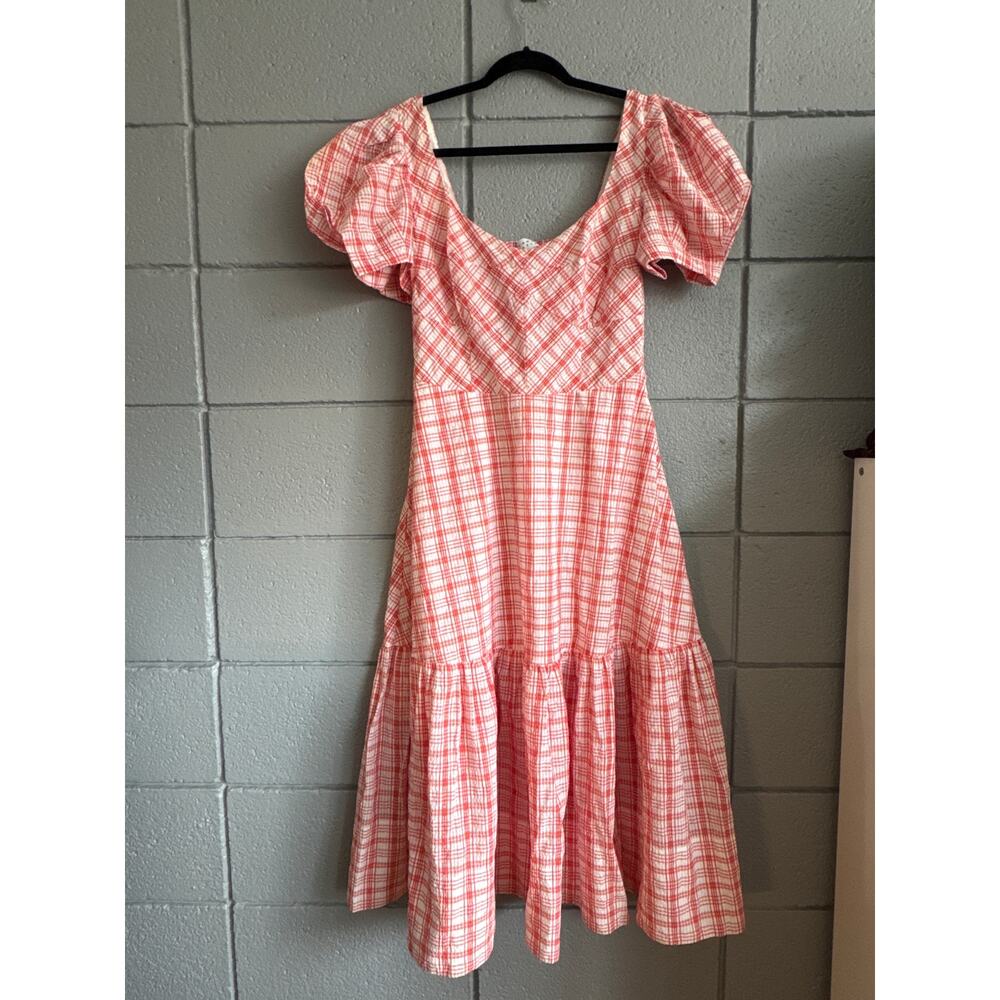 Women's Tanya Taylor Danielle Tiered Plaid Seersucker Midi Dress Dress size 4